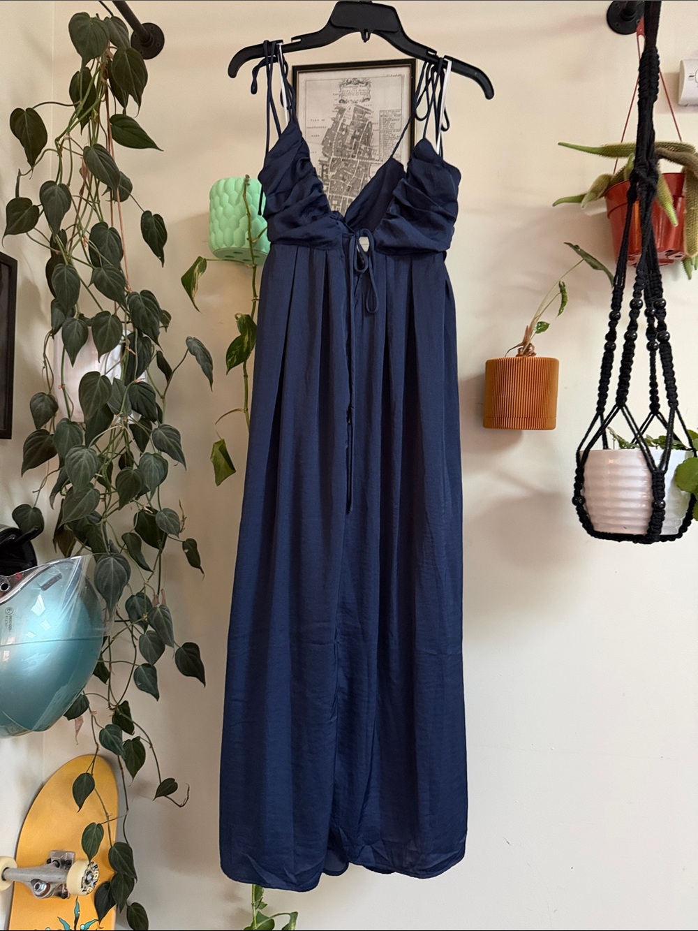 Lulu's Navy Blue Maxi Dress with Tie Straps